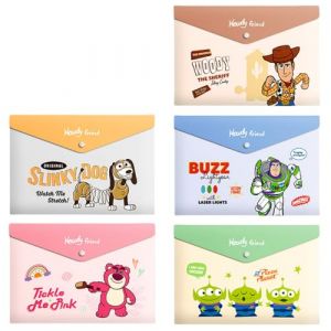 FASHION YO Lot de 5 pochettes en plastique A4, 5 motifs différents de dossiers en plastique avec fermeture à pression, pochettes légères pour documents, bureau, école, organisation pour enfants et (FASHION YO, neuf)