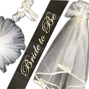 Watreketal Serre Tete,Lot de 3 kits de décorations pour enterrement de vie de jeune fille avec voile court et écharpe blanche pour future mariée (Xuanlang Trading, neuf)