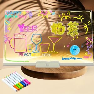 Tableau lumineux message led 30cmx20cm Double face tableau à message lumineux en acrylique Essuyable avec Support Réglable Chiffon 7 Stylos de Couleur Idéal pour la maison le bureau (AAfang, neuf)
