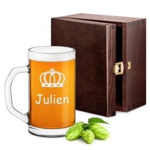 Maverton Chope &agrave; Bi&egrave;re Grav&eacute;e - 640ml Verre a Biere avec Anse - pour Amateur de Bi&egrave;re - Cadeau Anniversaire Homme - Idee Cadeau Homme - Verre personnalisable pour lui - Couronne (MAVERTON, neuf)