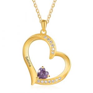 Lam Hub Fong Collier Personnalisé Prénom Coeur Pendentif Or Rose/Or Collier Gravé Femme avec 1-6 Noms Maman Je t'Aime Cadeau pour Anniversaire Fête des mères Noël (personalised jewel, neuf)
