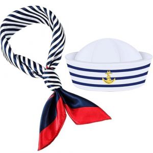 YSAOAKA Bonnet et &eacute;charpe de Marin &agrave; Rayures pour Hommes Femmes, Kit de D&eacute;guisement Marin, Bleues et Blanches Accessoire de D&eacute;guisement pour Halloween Carnaval Cosplay (zhaozhenghaoshangmao, neuf)