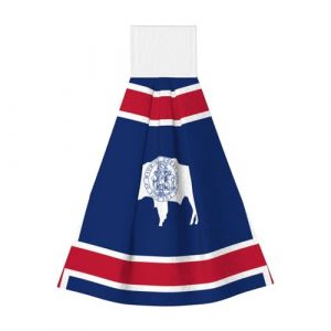 Lingettes à main en velours corail avec drapeau de l'État du Wyoming – Serviettes à suspendre pour cuisine, salle de bain, camping, extérieur et plus encore – Torchons absorbants (gaunjuhaodianpu, neuf)