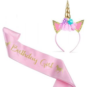 MaoNativey Serre Tete Licorne, Bandeau de Licorne Or Serre-t&ecirc;te Licorne avec Satin Rose Licorne F&ecirc;te Articles d'enfant Les Accessoires De Costume De Cosplay De F&ecirc;te De P&acirc;ques (DEUKAM, neuf)