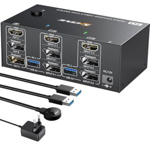 YOUTINGHDAV Commutateur KVM USB 3.0 2 PC 3 moniteurs 8K@60Hz 4K@144Hz, Commutateur KVM triple moniteur 2 Displayport + 1 HDMI pour 2 PC partager 4 p&eacute;riph&eacute;riques USB souris, clavier, avec t&eacute;l&eacute;commande (YT STORE, neuf)