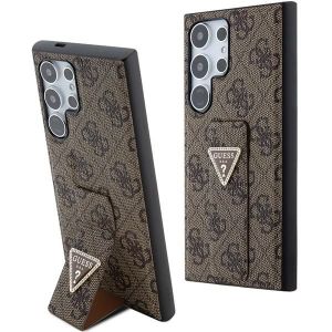 GUESS GUHCS24LPGS4TDW Coque pour S24 Ultra S928 Marron Coque Rigide Grip Stand 4G Triangle Strass (D-R-O, neuf)