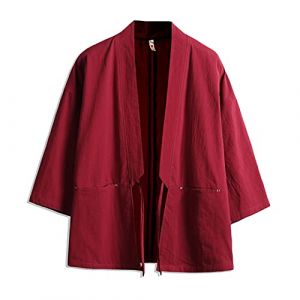 Kimono japonais Harajuku Homme Rouge Coton Kimono Haori Yukata V&ecirc;tement traditionnel Japonais Rouge XXL (Wuzhens, neuf)