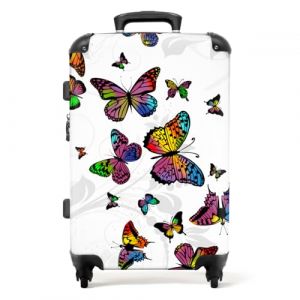 NoBoringSuitcases.com® Valises Grandes Tailles legeres, Bagages en soutes Avion 20-23kg, Moyenne, 65-75 cm rigides, 4 Roues pivotantes à 360 degrés, Poignée télescopique, Papillons Multicolores (NoBoringSuitcases, neuf)