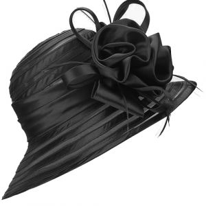 HilyBony Chapeau Kentucky en organza pour femme - Chapeau Derby - Pour mariage, église, thé, fête, été, Noir , M (wodege, neuf)