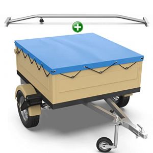 Tarpofix® Bâche pour remorque plate 130 x 110 x 7,5 cm + 1x arceau de bâche (réglable 100-145 cm) - Bache remorque PVC - Bâche de couverture pour diverses remorques de voitures de 350kg & 500kg FP DDR (CD_Commerce, neuf)