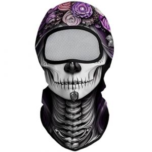 Eikuni Cagoule légère pour homme et femme pour ski, moto, moto, Halloween, cyclisme, équitation, chasse, pêche, Tête de mort blanche avec rose violette, Taille unique (SHENGMINGE, neuf)