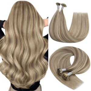 YoungSee Extension Cheveux Naturel Keratine Chatain Clair M&egrave;che 40 cm Extension de Cheveux Humain K&eacute;ratine Brun Clair avec Blond Platine Highlight Extension Cheveux Keratine 1g Remy 50m&egrave;ches/50g (YoungSee Europe, neuf)