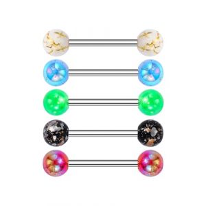 CM Crareesi Mania Lot de 5 piercings pour la langue en acier chirurgical avec barres en plastique 16mm, piercings pour la langue, barres en plastique, piercings pour les t&eacute;tons, piercings pour les (Crareesi Mania, neuf)
