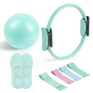 Kit Pilates Essentiel - Accessoires de Fitness Portables - avec Anneau Pilates Tonifiant, Bandes de Résistance Longues, Bandes Pilates Loop, Ballon Pilates Souple et Chaussettes Pilates Grip (Vert) (Doullerli, neuf)