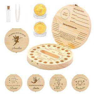 FIDWALL Bo&icirc;te &agrave; Dents de Lait Personnalis&eacute;e avec Pr&eacute;nom, Boite Dent de Lait en Bois avec Pi&egrave;ce de la Petite Souris, Boite Souvenir pour Enfants, Id&eacute;ale pour la Visite de la Petite Souris (Gravure) (shenzhenshiniuruilikejiyouxiangongsi, neuf)