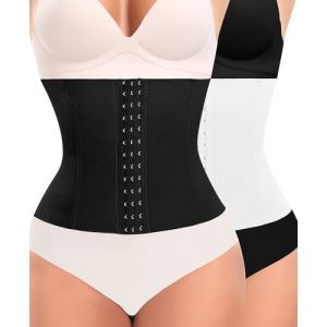 Gaine Amincissante Ventre Plat Femme Invisible Corset Minceur Ceinture Waist Trainer Serre Taille Body Sculptant (Noir+Blanc,XS) (YARRCO, neuf)