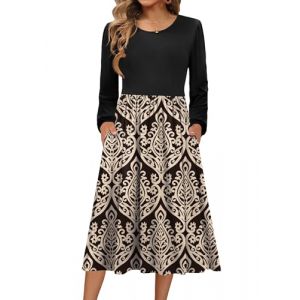 Zeagoo Robe femme, &agrave; manches longues, tricot&eacute;e, col rond, robe d'automne, coupe trap&egrave;ze, mi-longue, tunique, d&eacute;contract&eacute;e, avec poches, S (Zeagoo direct, neuf)