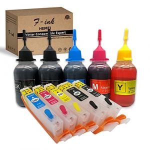 F-INK Cartouche d'encre rechargeable et 5 flacons d'encre de 50 ml compatibles avec Canon PGI-580XXL CLI-581XXL ou 580XXL 581XXL 581XXL 5 couleurs PGBK BK C M Y (ZHHEMEI, neuf)