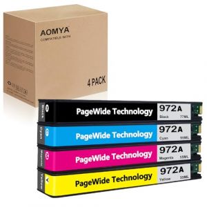 Lot de 4 Cartouches d'encre compatibles 972 972A pour HP Pagewide 352dw 377dw 452dn 452dw 477dn 477dw 552dw 577dw 452dw PageWide Managed 55250dw P57750dw B/C/M/Y (AOMYA, neuf)