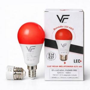 VERLSA Ampoule LED Veilleuse, M&eacute;latonine Rouge 625 nm, Culot E27+E14-2 en 1 - Adaptateur inclus - Ampoule th&eacute;rapeutique rouge 7 W pour le sommeil - 0% de lumi&egrave;re bleue - Flicker-Free - Relaxante et (MG Select, neuf)