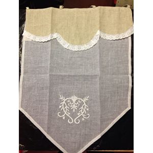 Rideau Brise-bise Voilage Dentelle Romantique prêt à Poser 60x90cm_QD-2305 Lin, Lin, Blanc (LingedeMaison, neuf)