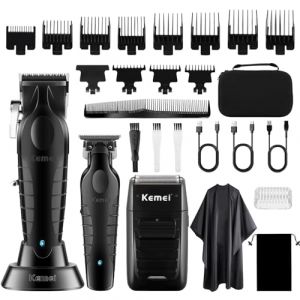 KEMEI Tondeuse à cheveux professionnelle pour homme - Tondeuse à cheveux sans fil - Kit de rasage à film - Tondeuse à cheveux électrique rechargeable (HG Barber, neuf)