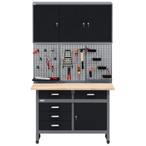 K&uuml;pper Atelier 70424-9 Kit &eacute;conomique d'&eacute;tabli mural avec 12 crochets standard Noir 120 cm (STAHLFREAK Warenhandel GmbH, neuf)