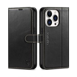 Shieldon Coque pour iPhone 14 Pro 5G, Etui Cuir Véritable Portefeuille Fonction de Soutien TPU Housse [RFID Blocage] Anti-Choc Protection Maximale pour iPhone 14 Pro (6,1 Pouces 2022) - Noir Rétro (TG-Global FR, neuf)