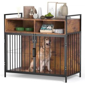 Cage pour chien, meuble pour la maison, caisse pour chien, chenil en bois avec tiroir, 2 portes, niche moderne en bois pour l'intérieur et les grands chiens, cage pour chien pour la maison, 100 x 52 x (Huhote, neuf)