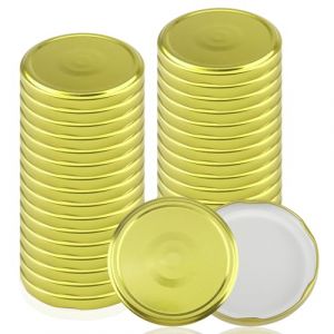 Xbessc Lot de 30 Couvercles Pot Confiture 82mm, Couvercles &agrave; visser en M&eacute;tal, Couvercle Bocaux Capsules Twist Off avec 6 Dents D'encliquetage pour Bocaux en Verre Conserve Confitures Pass&eacute;es Dor&eacute; (XuanBC, neuf)