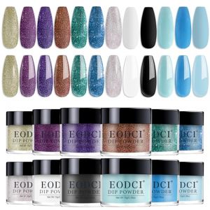 Kit de 12 poudres &agrave; ongles Eodci, 12 couleurs paillet&eacute;es (bleu, or, argent, neige), pour une manucure DIY noire et blanche &agrave; la maison. (EODCI, neuf)
