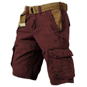 Short Homme Bermuda Cargo Long Travail Pantacourt Grande Taille Pantalon avec Élastique À La Treillis Militaire Été Vêtements Camouflage Baggy Tactique Shorts Et Bermudas De,Vin-b,XXL (aodsko, neuf)