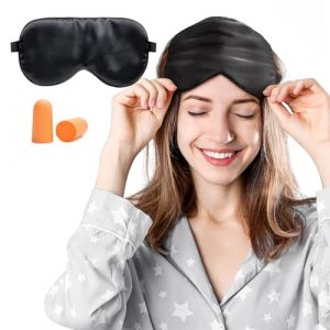 Viedouce Masque de Sommeil, Masque de Nuit Soie, 100% Soie Naturelle Occultant Ultra-Douce pour Voyage Masque de Yeux, pour Dormir (Noir) (Viedouce Europe, neuf)