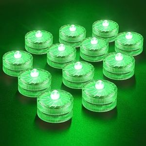 Bougies chauffe-plat à LED sans flamme, mini lumière sous-marine, 100 heures de lumières LED pour bassin, aquarium, vase, baignoire, spa, fête (lot de 12, vert) (HappinessLight, neuf)