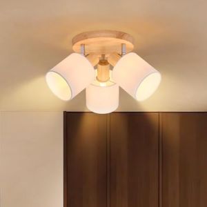 Lichtmaler Plafonnier Spot Bois Rampe - Éclairage Plafond 3 Spots Orientable E14 Lampe Luminaires Intérieur Vintage Lustre Salon Chambre Cuisine, Sans Ampoules (Lichtmaler, neuf)