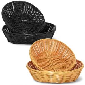 Jomdjmskes 4 Pièces Panier en Osier, Corbeille a Pain, Panier à Pain, Panier Osier Rond, Corbeilles à Pain Tressées en Rotin Présentation Tissé pour Nourriture, Fruits, Légumes, Marron et Noir (DEMARTINO BENEVENTO S.R.L., neuf)