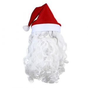 Gatuida Postiche Père Noël en Matériau Respirant Barbe Douce et Chapeau Rouge Classique Kit Cosplay Festif pour Déguisement de Fête (Queenie ruy, neuf)