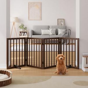Barri&egrave;re autoportante en bois de bambou pour chien, barri&egrave;re de s&eacute;curit&eacute; &agrave; 4 panneaux avec 2 supports et charni&egrave;re &agrave; 360&deg; pour portes et escaliers, barri&egrave;re de s&eacute;curit&eacute; enti&egrave;rement assembl&eacute;e, 188 cm (win nice, neuf)