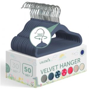 Laleni Cintre Enfant 50 pi&egrave;ces avec Housse Velours - Cintre Bebe - cintres Enfants pivotant 360&deg; - ceintres pour Enfant antid&eacute;rapant - cintres Bebe - Cintre Enfant Velours - Cintre Velours Bleu fonc&eacute; (Everbrent, neuf)