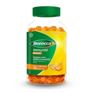 Berocca® Immunité gommes - Multivitamines Complément alimentaire - 8 vitamines et minéraux - Dont vitamine C, D et Zinc - Soutient l'immunité au quotidien - Goût orange 120 gommes (PARAPHARM'ELLE express, neuf)
