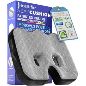 Healthfix Coussin d'assise orthopédique pour bureau, voiture, etc. - Assise ergonomique en mousse à mémoire de forme avec fonction de soulagement du coccyx et des os d'assise (85-135 kg) (Healthfix GmbH, neuf)