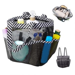 Organisateur de salle de bain Mesh Douche Caddy Organisateur de salle de bain portable Porte Léger Digne de douche en tissu oxford avec Sac de douche polyvalent de 8 poches 22 x 22 x 22 cm Blanc noir (BizeidclQQ, neuf)