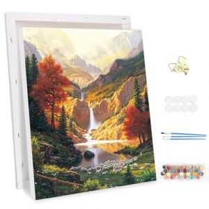 MEIYUDA Peinture par Numero Adulte avec Cadre, Montagne Kit de Peinture &agrave; l'Huile sur Toile par Num&eacute;ro Cascade Peinture par Numero, D&eacute;butants Acrylique Pigment&eacute;e Decoration Maison Cadeau 30x40cm (JINBEIKANG, neuf)