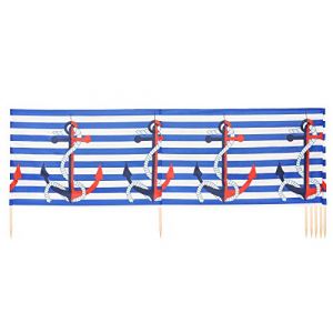 Ladeheid Paravent de Plage avec Poteau en Bois Accessoire Pratique de Plage LAEX001 (Rayures/Ancres, 6 m) (Hisert, neuf)