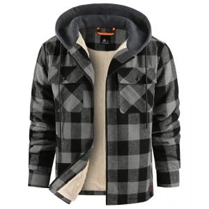 zitysport Chemise pour Homme Sherpa Polaire &agrave; Carreaux Doubl&eacute;e Veste &agrave; Capuche Doublure Manteau Veste d'hiver avec Poches Flanelle Chemise Hommes Carreaux Sweat Capuche(Gris Noir 3XL) (Haixihui, neuf)