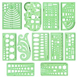 EMNIMQ 11 PCS Modèles de Mesure en Plastique,Règle d'architecte,Modèle de Dessin Architecture,Modèle de Cercle,Multifonctionnelles Règle Géométrique Plastique Cercle,pour Bureau et Ecole (Lou Shuwen Shop, neuf)