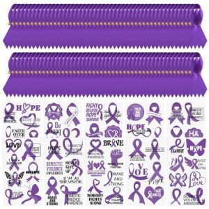 WANDIC Kit de sensibilisation au ruban violet, 100 épingles à ruban et 10 feuilles de tatouage temporaire pour le cancer du pancréas pour les activités d'intérêt public (WANDIC FR, neuf)