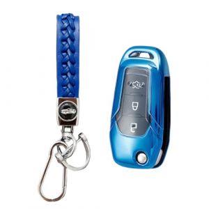 MEDZUK Coque Cl&eacute; Compatible avec Ford Puma ST Line X 2020-2024 2025 Coque de Protection pour cl&eacute; de Voiture TPU, Accessoire &Eacute;tui pour Cl&eacute;s avec Porte-cl&eacute;s (Bleu) (MEDZUK-EU, neuf)