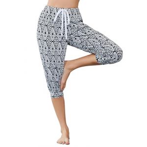 HAPYWER Pantalon sarouel court pour femme - Pantalon de yoga 3/4 - Capri - Pantalon d'été 3/4 - Léger - Pantalon de sport - Pantalon de plage - Pantalon bouffant aéré - Pour pilates et yoga - Taille S (HAPYWER EU, neuf)