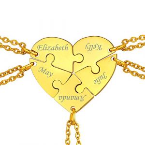 Suplight 5PCS Best Friend Forever Collier Coeur Puzzle BFF Pr&eacute;nom Grav&eacute; Noir Pendentif Coeur S&eacute;parable Personnalis&eacute; pour 5 Amies/Famille Cha&icirc;nes 45+5cm/1.5mm (Suplight Jewellery, neuf)